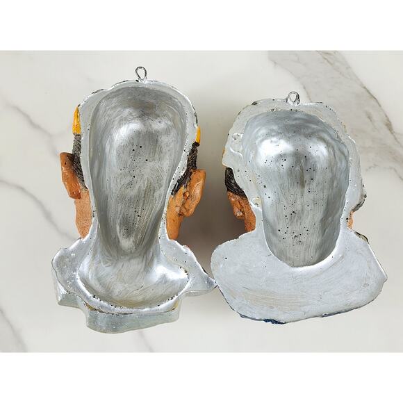 Bust Chinese Asian Oriental Senior Couple Chalkware 6" Wall Decor 80s x2 - Picture 12 of 13